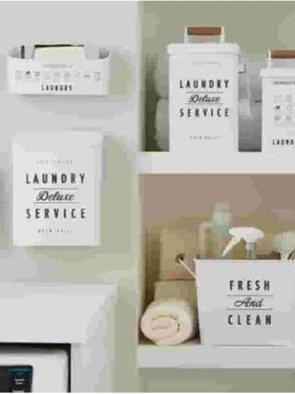 Laundry Deluxe Service Storage Canister Set - White with Wood Handles - Picture 2 of 6